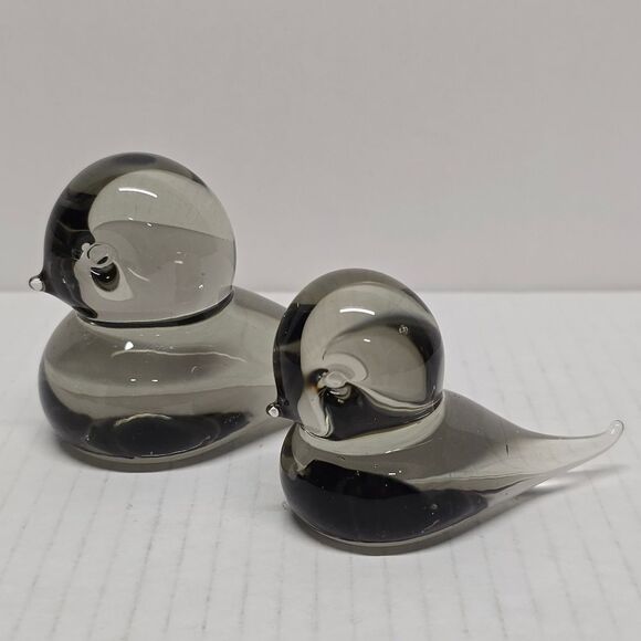 Reijmyre Glasbruk Sweden Smokey Gray Crystal Glass Bird Figurines Set Of 2 - Picture 2 of 9